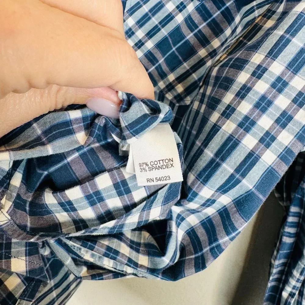 Banana Republic‎ Button Down Shirt Mens Size 16-16.5 Plaid Blue Casual Fall